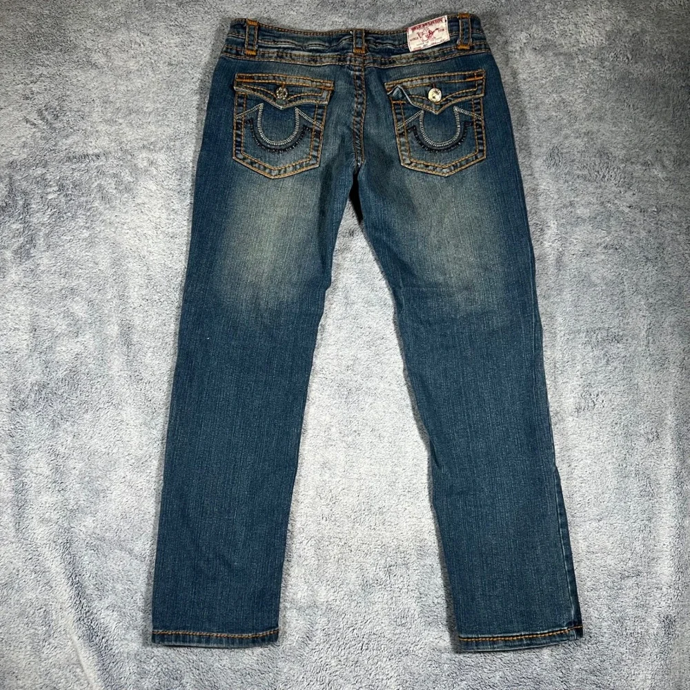 True Religion Joey Big T Flare Jeans‎ Medium Wash Blue Denim Size 34